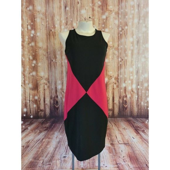 Anne Klein Dresses & Skirts - Color Block Dress by Ann Klein Size Small Round Neck Sleeveless Black Hot Pink